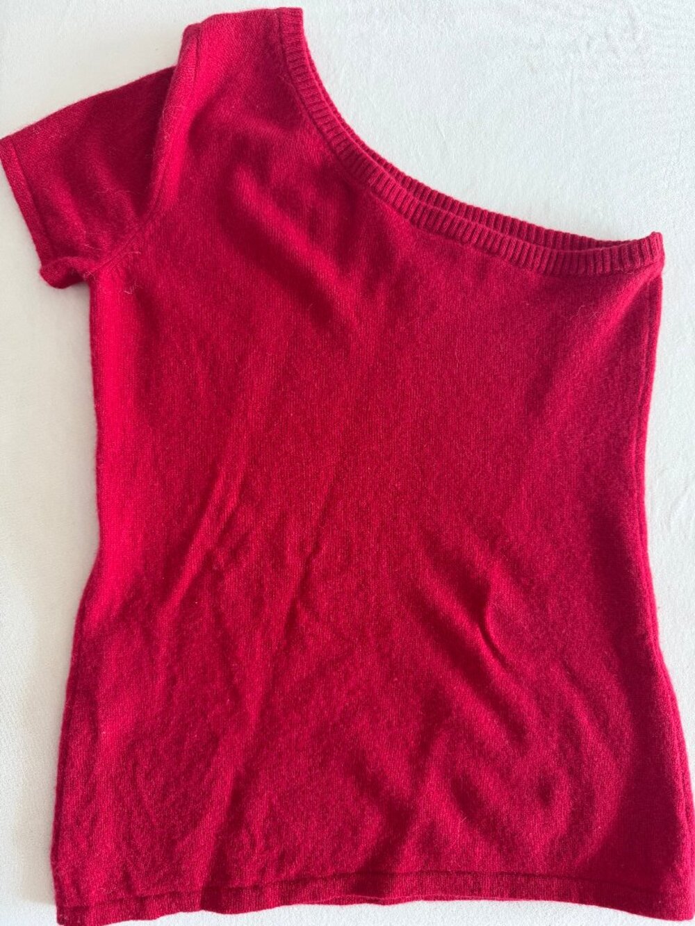 Neiman Marcus 100% Cashmere Red One-Shoulder Top, Size S